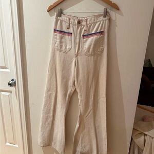 Vintage Cream Flare Pants with Red and Blue Accents